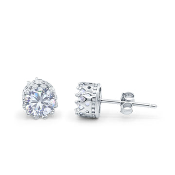 Wedding Engagement Bridal Stud Earrings Round Simulated Cubic Zirconia 925 Sterling Silver